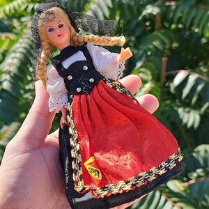 Vintage Swiss Doll Traditional Dress Souvenir Braids BERN Coat of Arms ITALY
